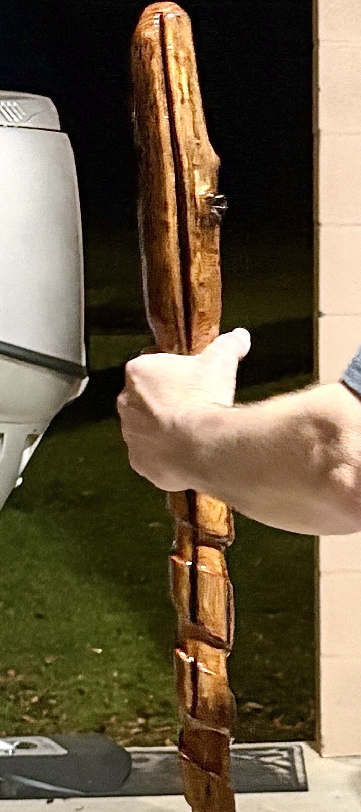 59” Hiking Staff Walking Stick W/stand Hand Carved Juniper From Gulf Coast River