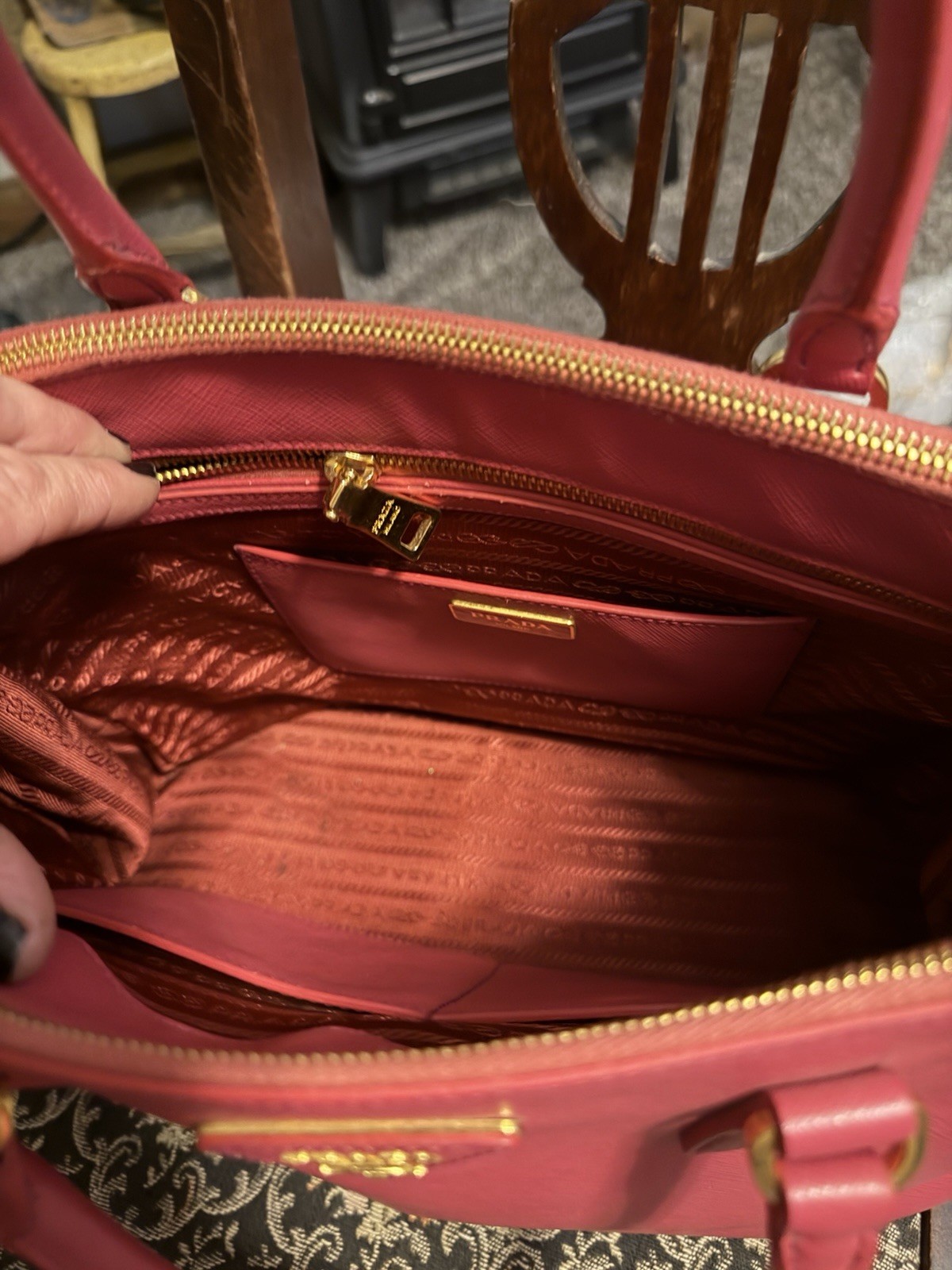 PRADA Pink Saffiano Satchel Top Handle Bag Zip, Detachable Strap, Gold