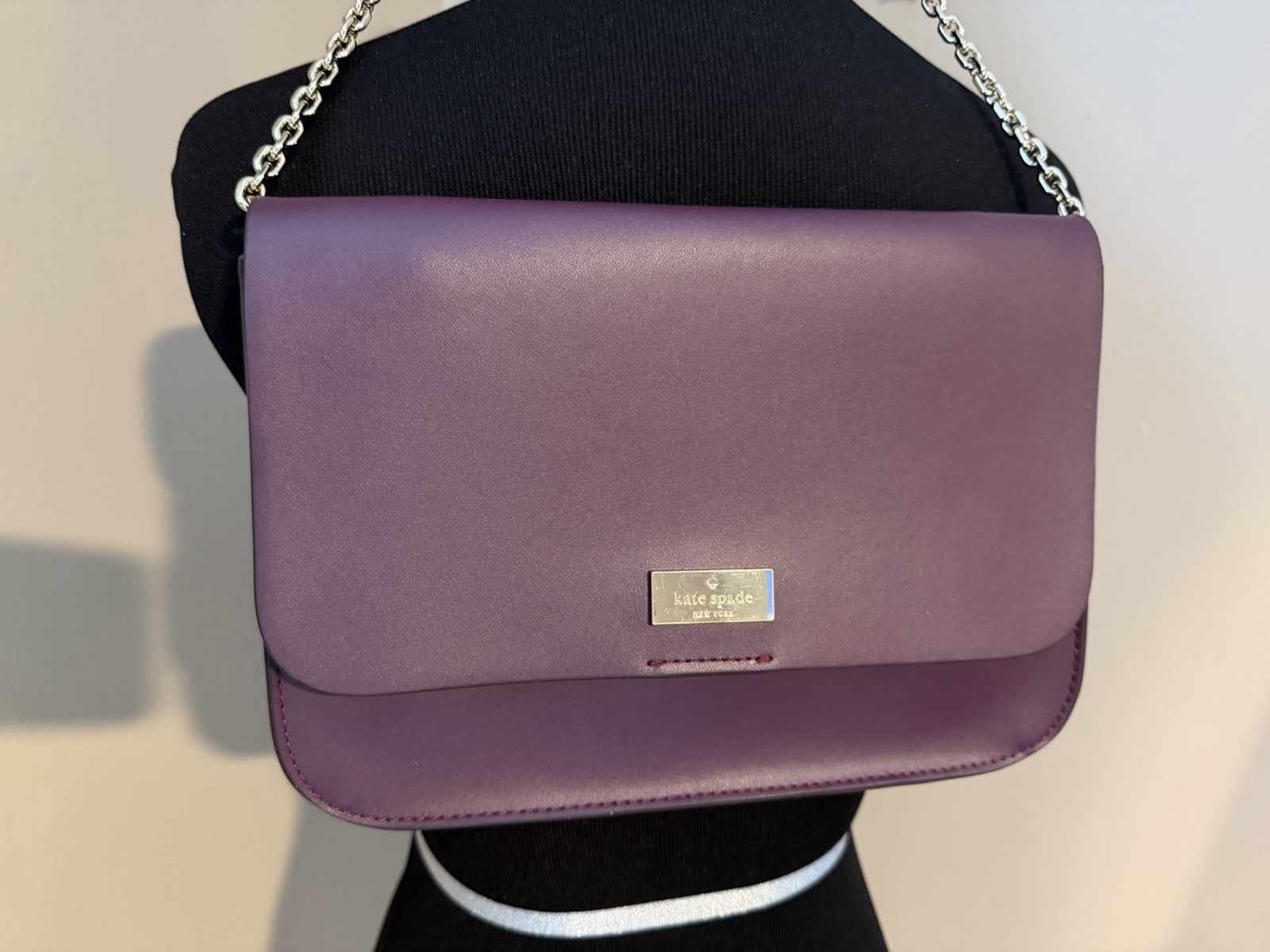 Kate Spade New York Purple Flap Shoulder Bag Chain Strap Lined Inner Pockets