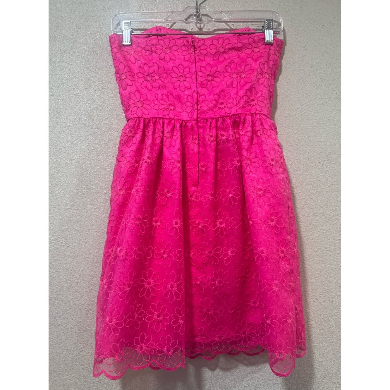 Lilly Pulitzer Hot Pink Strapless Floral Eyelet Dress Y2K Homecoming Dress sz 2