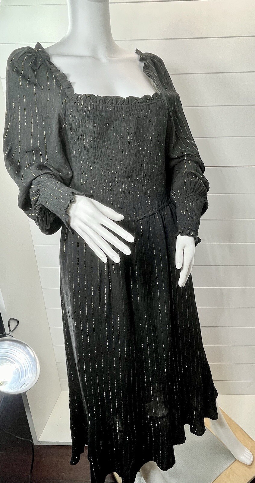 OAT New York Midi Womens L Puff Sleeve Metallic Striped Regency Romantic Goth