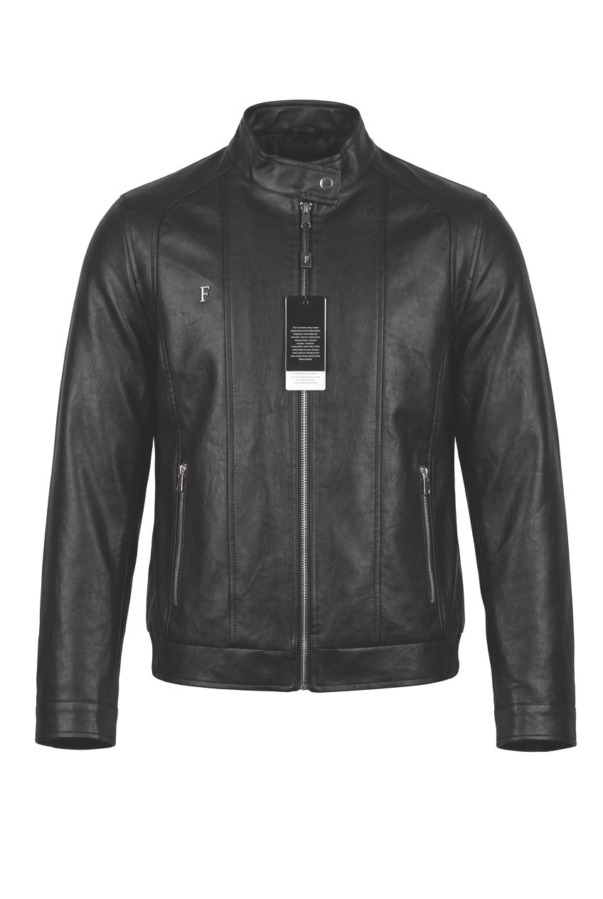 F COLLECTION Men’s Black Soft Leather Bomber Jacket