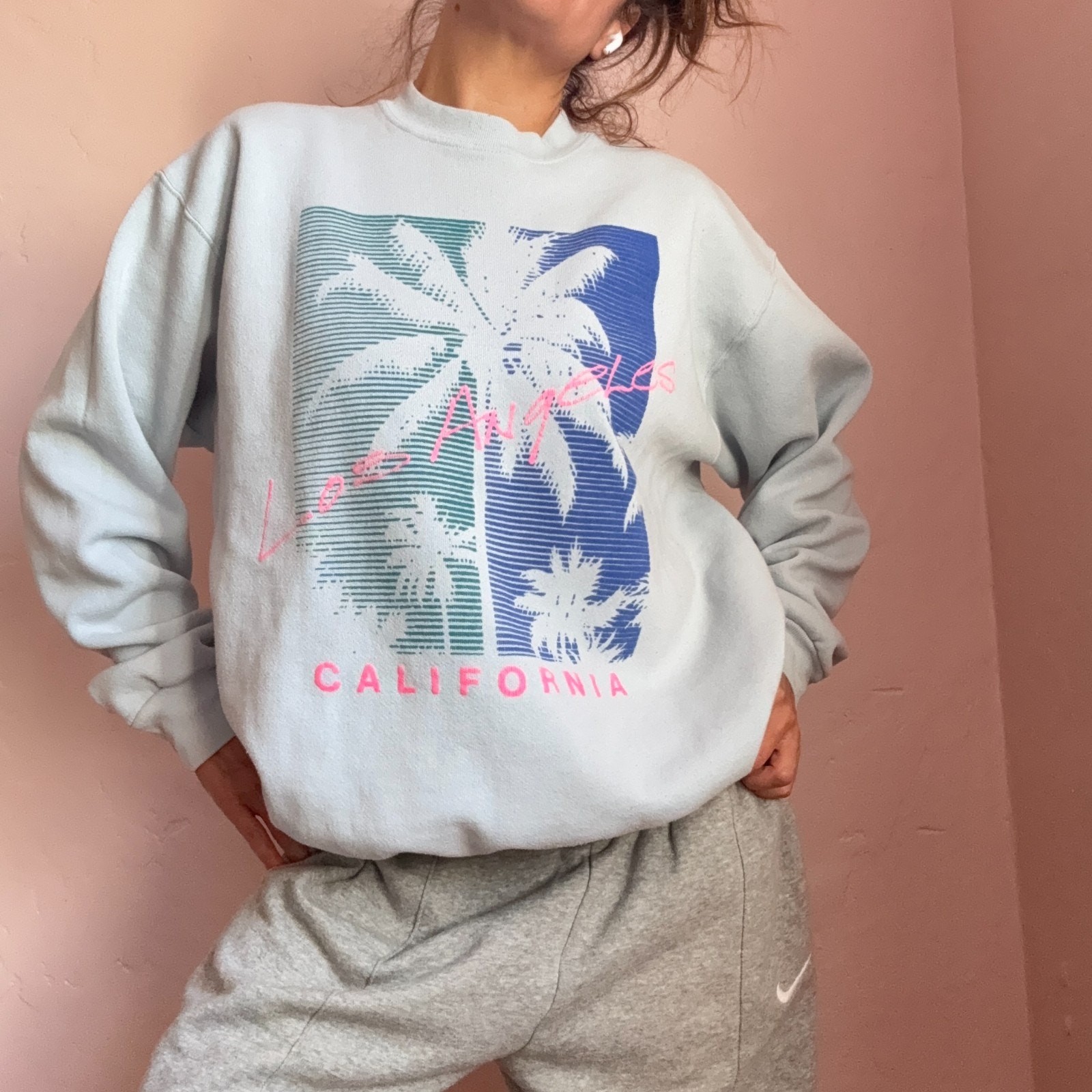 Vintage 90s Los Angeles Sweatshirt XL California Palm Tree Graphic Tultex USA