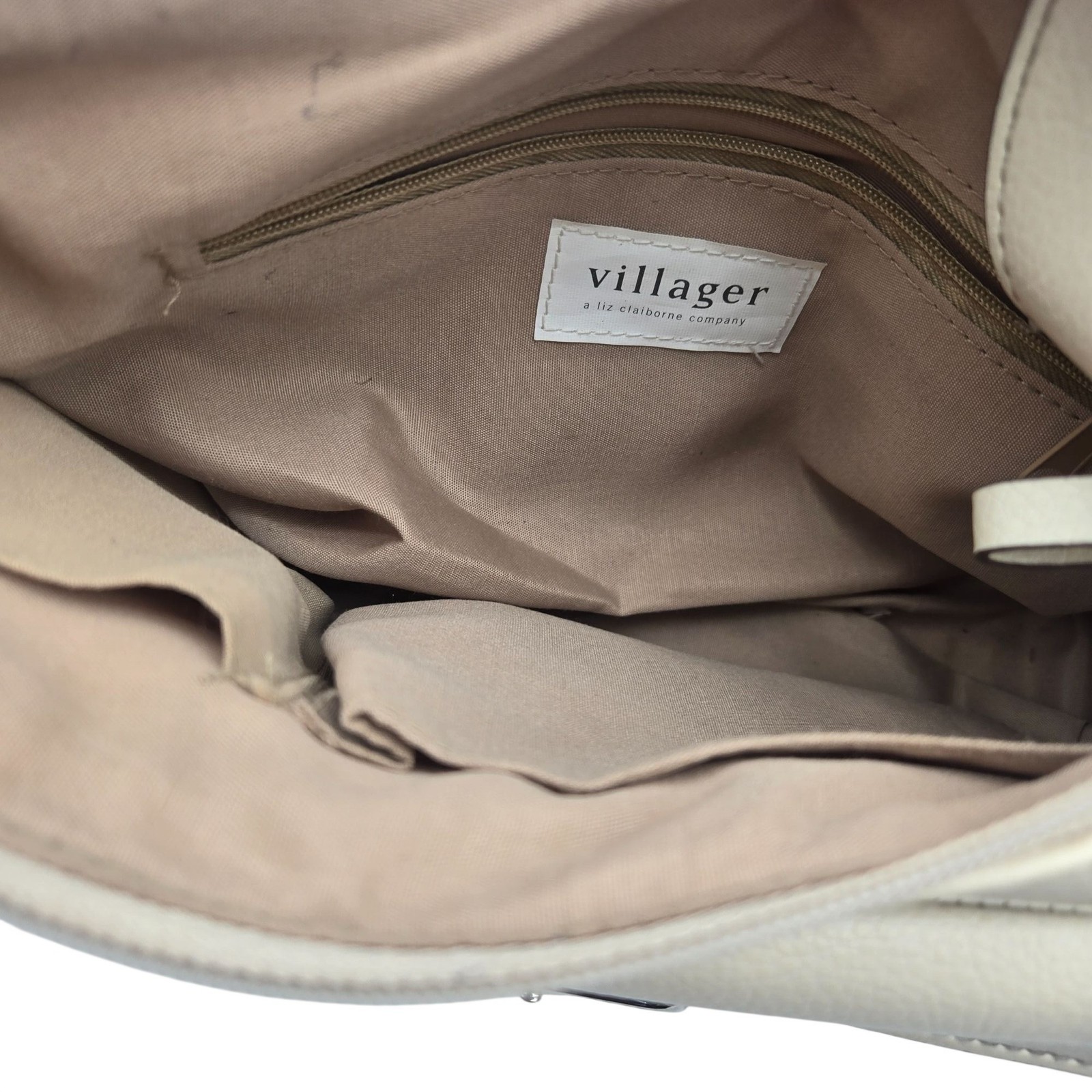 Villager Beige Faux Leather Shoulder Bag With Buckle Accent & Zipper Closure
