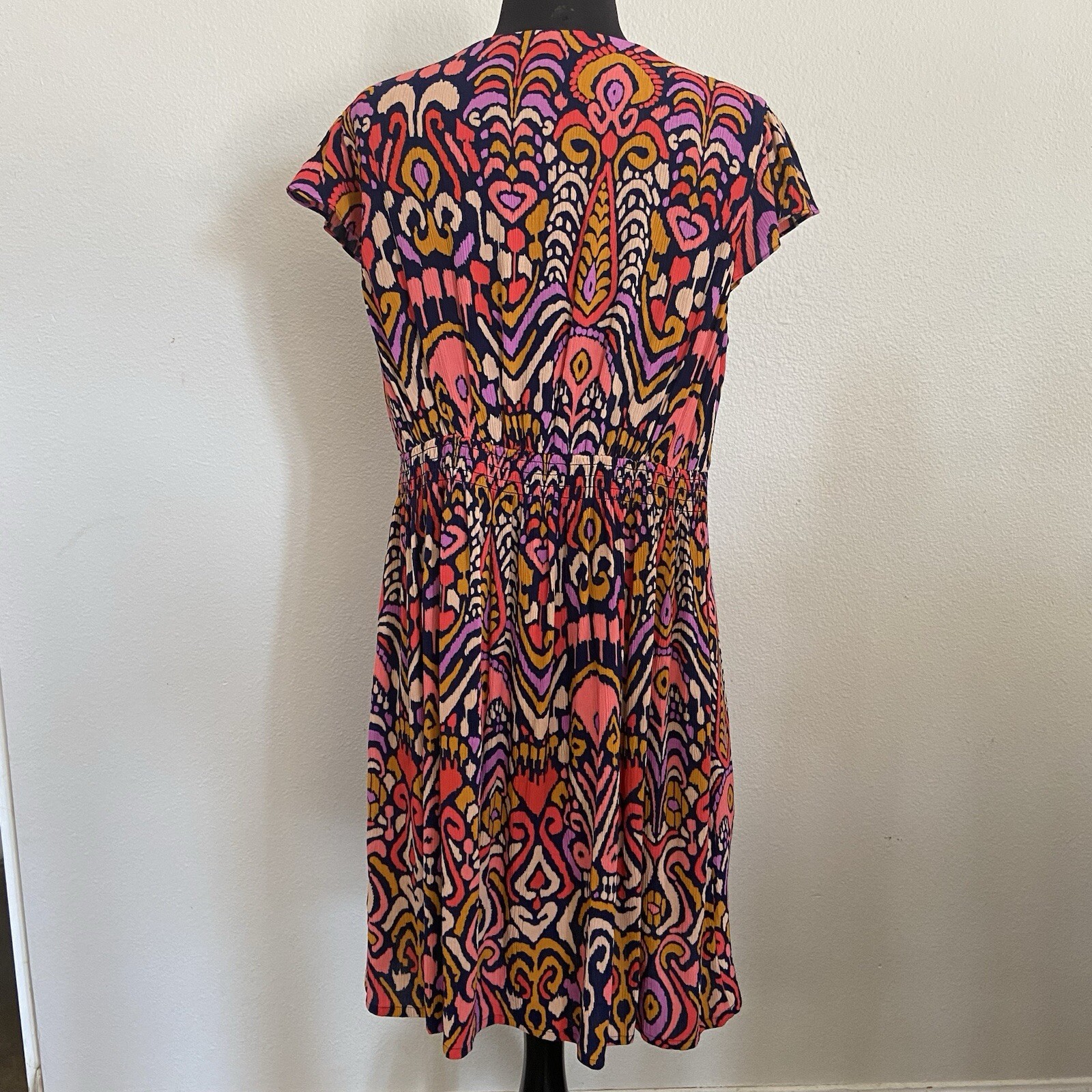 Boden Women’s Grace Flutter Sleeve Pocketed Dress Navy Ikat Charm Size 8R