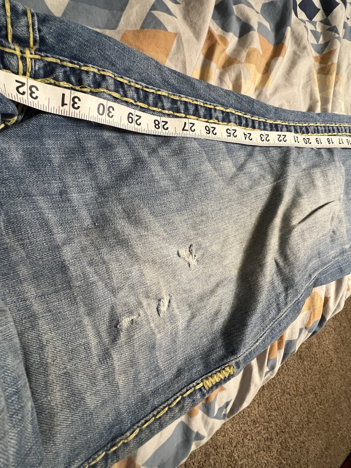 True Religion Ricky Super T Straight Leg Jeans Big Stitch Flap Pockets Size 32