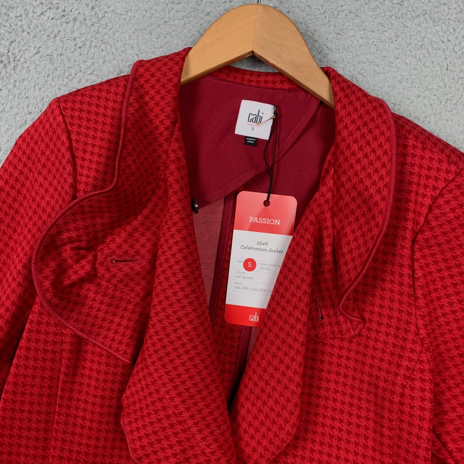 CAbi Celebration Jacket Womens Small Red Square 3546 Houndstooth Ruffle Coat NWT