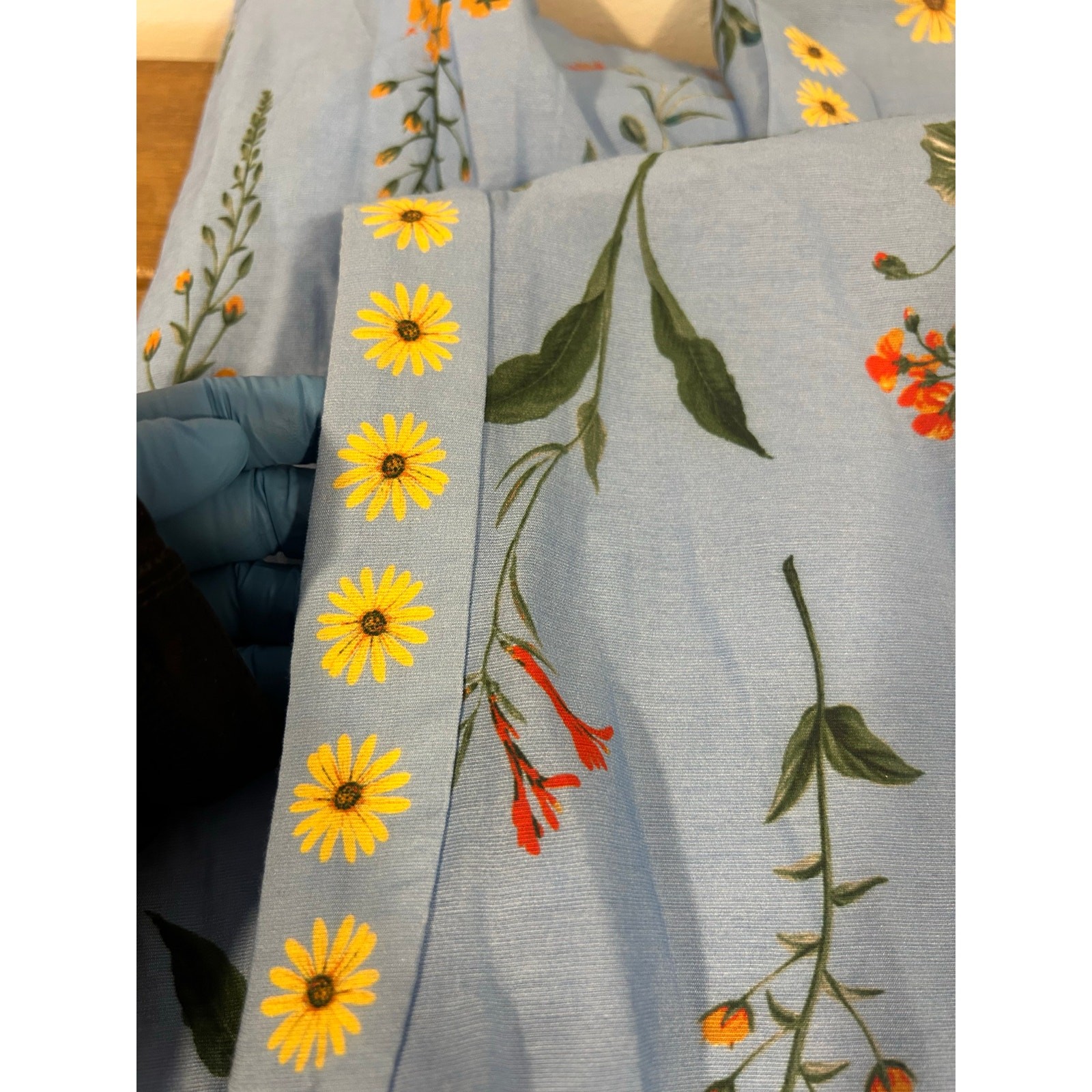 GAL MEETS GLAM Womens Blue Poplin Floral Midi Cottagecore Measures a Medium