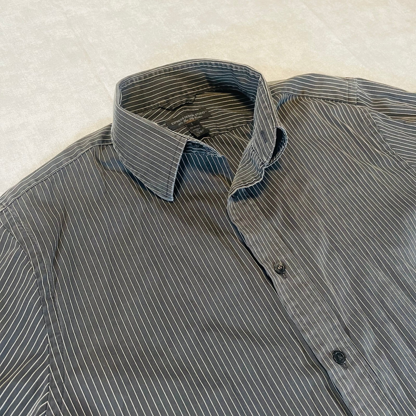 Express Design Studio Mens L Black Striped Button Down Shirt Modern Fit Y2K