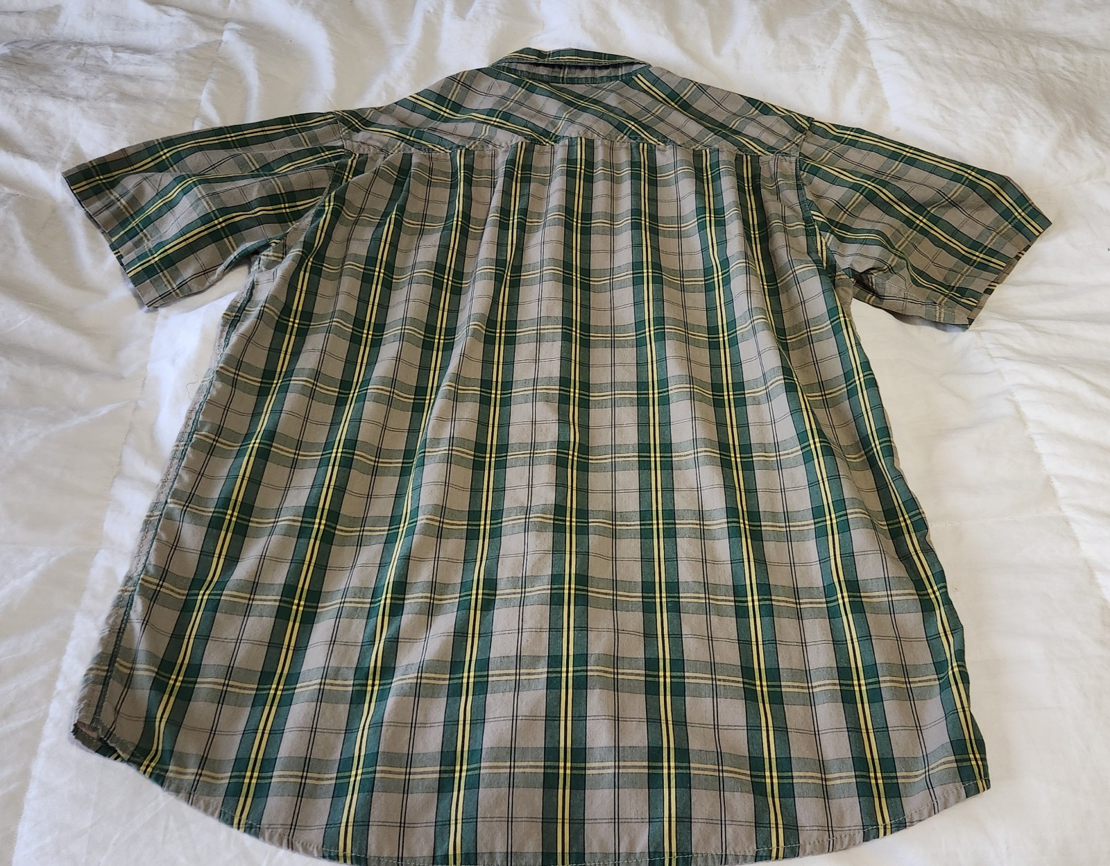 Mossy Oak Men’s L Plaid Cotton Button-Up Shirt Green Yellow Beige Short Sleeve