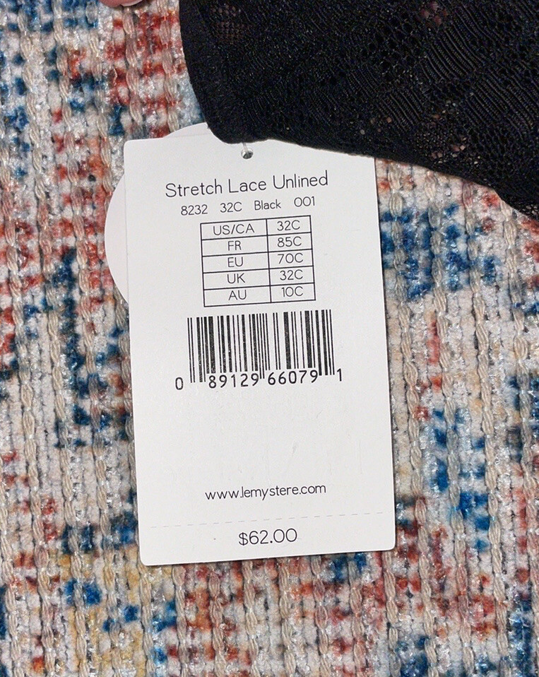 Le Mystere Stretch Lace Unlined Bra In Black SZ US 32C NWT