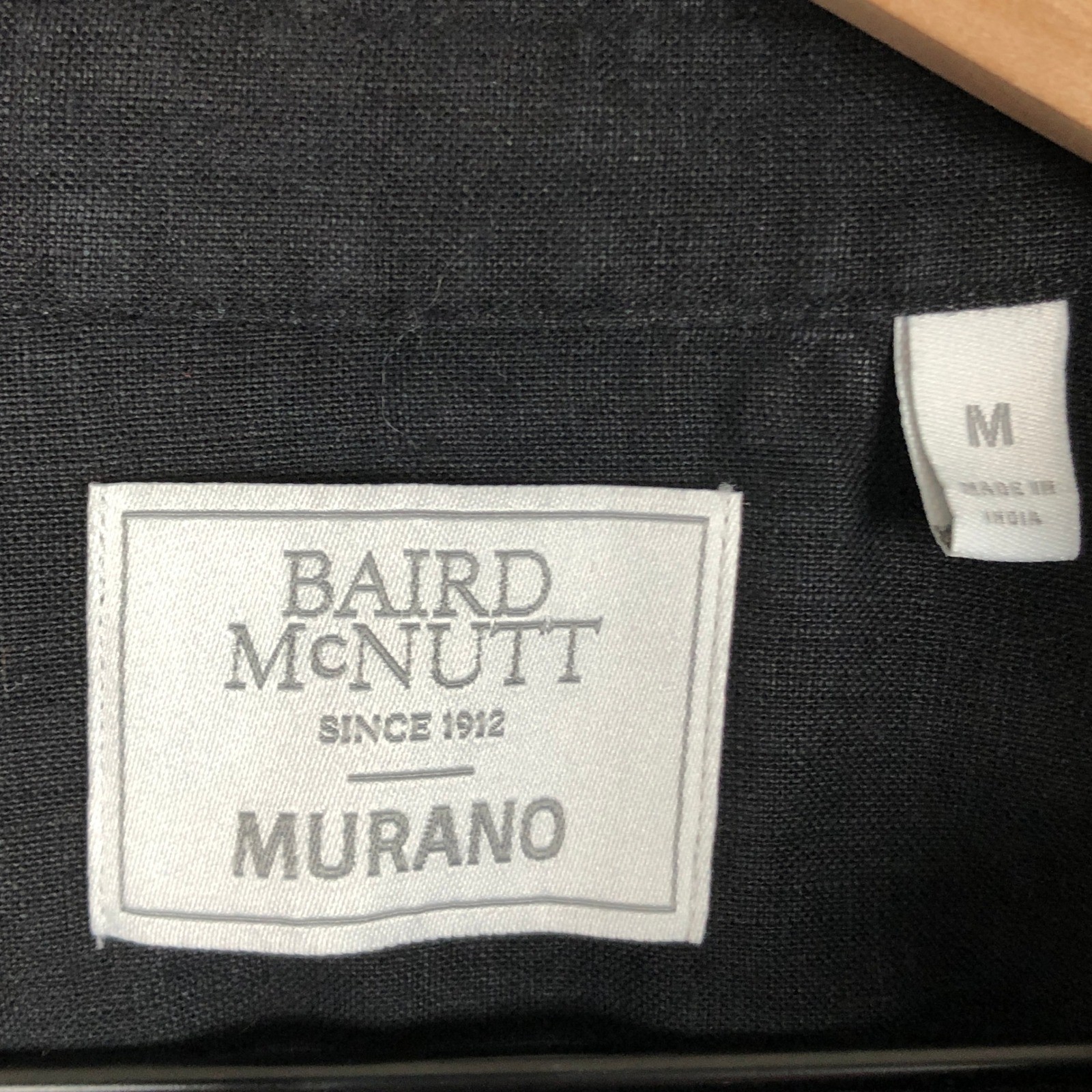 Murano Baird McNutt 100% Irish Linen Band Collar Shirt Men’s M Black Button