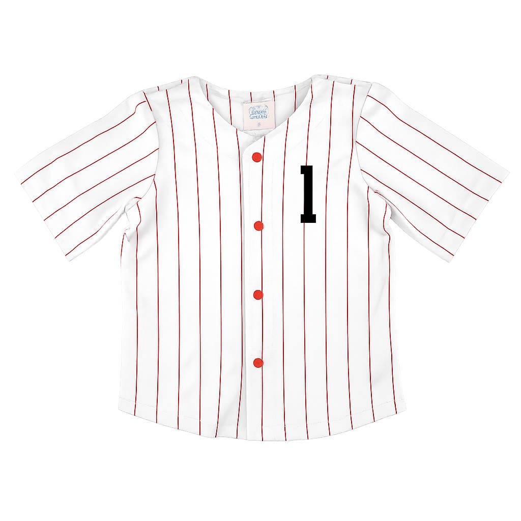 First Birthday Personalized Red Pinstripe Jersey Outfit Choose Name & Number
