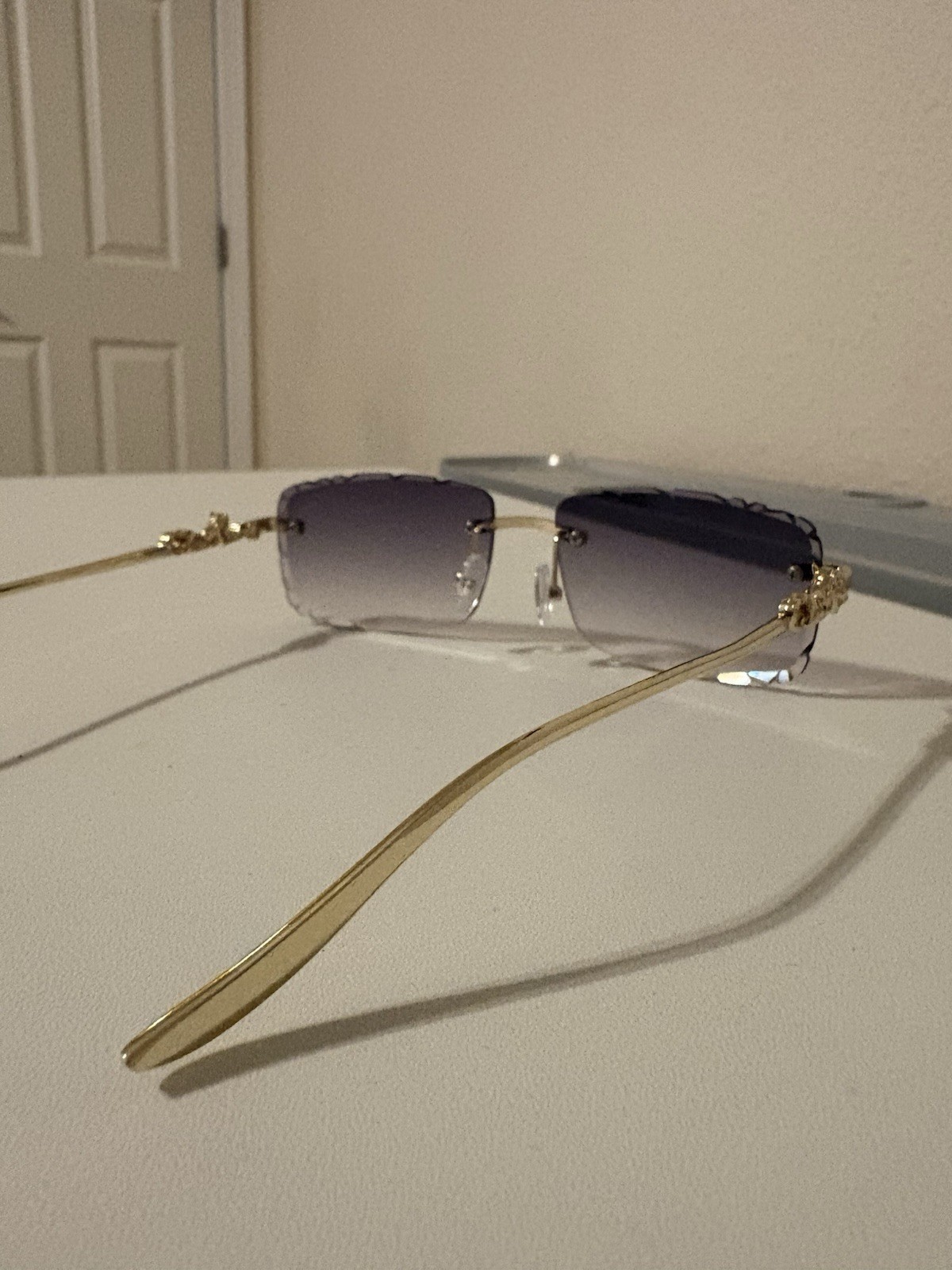 Cartier Diamond Cut Sunglasses with Gold Frame Magenta Pink Lens Made In France