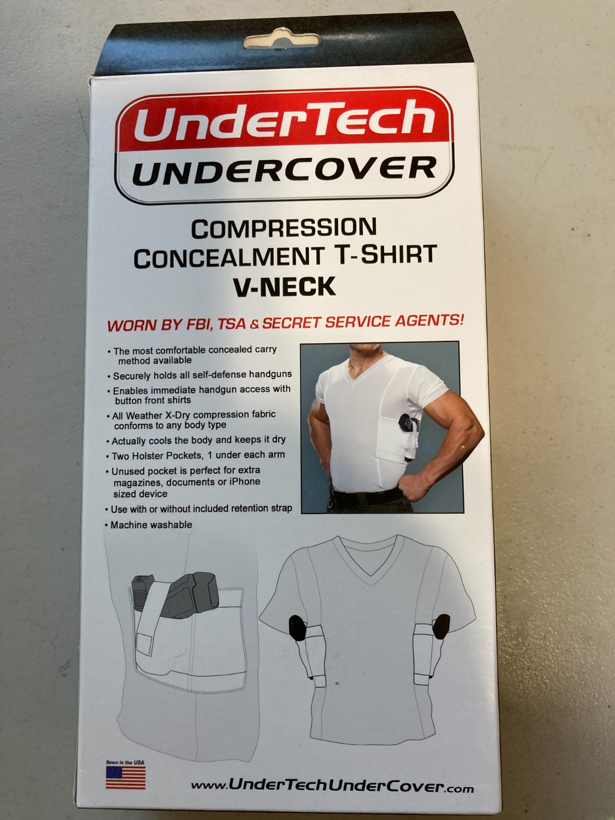 UnderTech Undercover Men’s Concealed Carry T-Shirt (Executive V-Neck, Black)