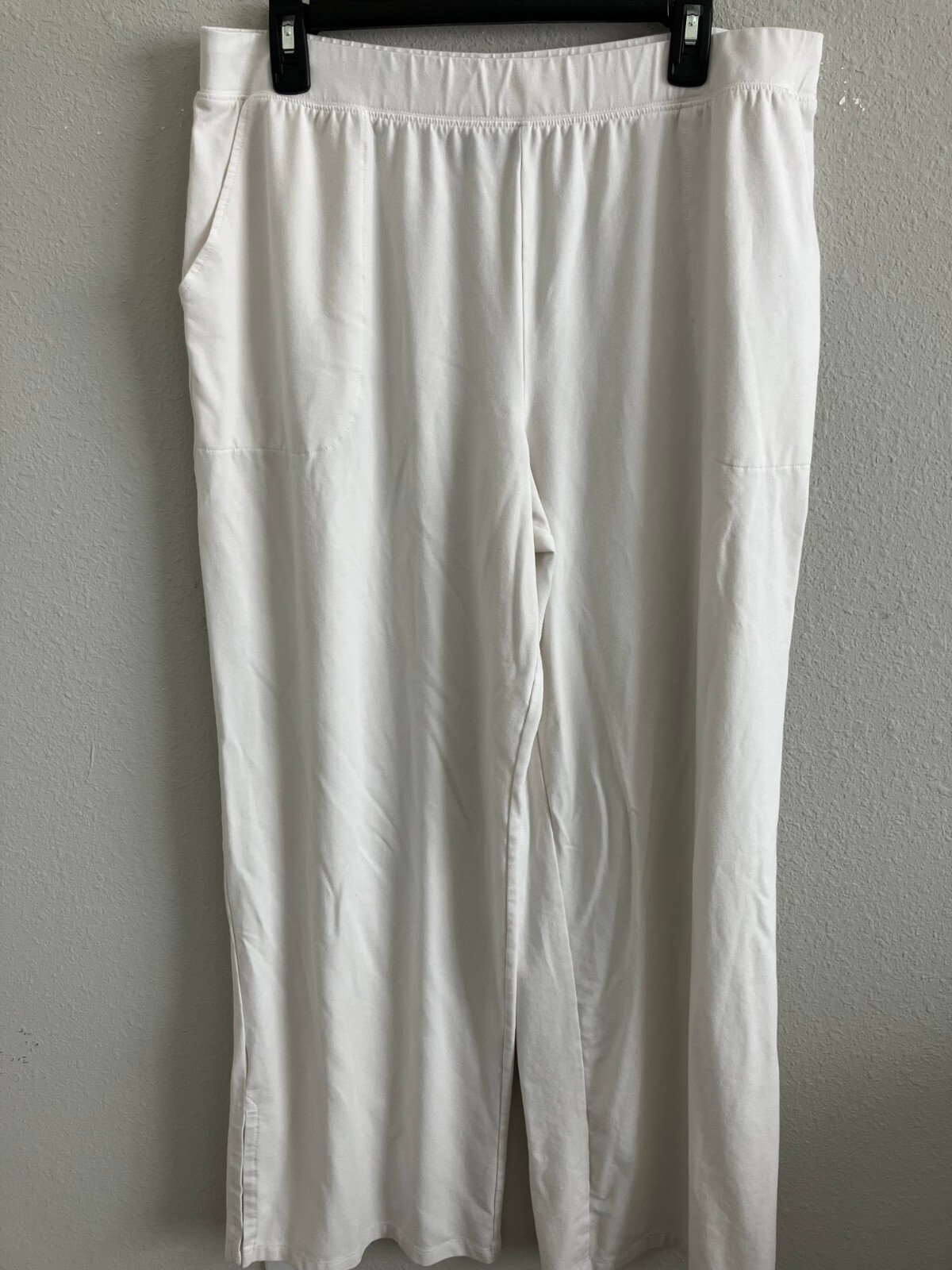 Denim & Co. Beach Jersey Regular Wide Leg Pant Slits – White (Sz L) a637289