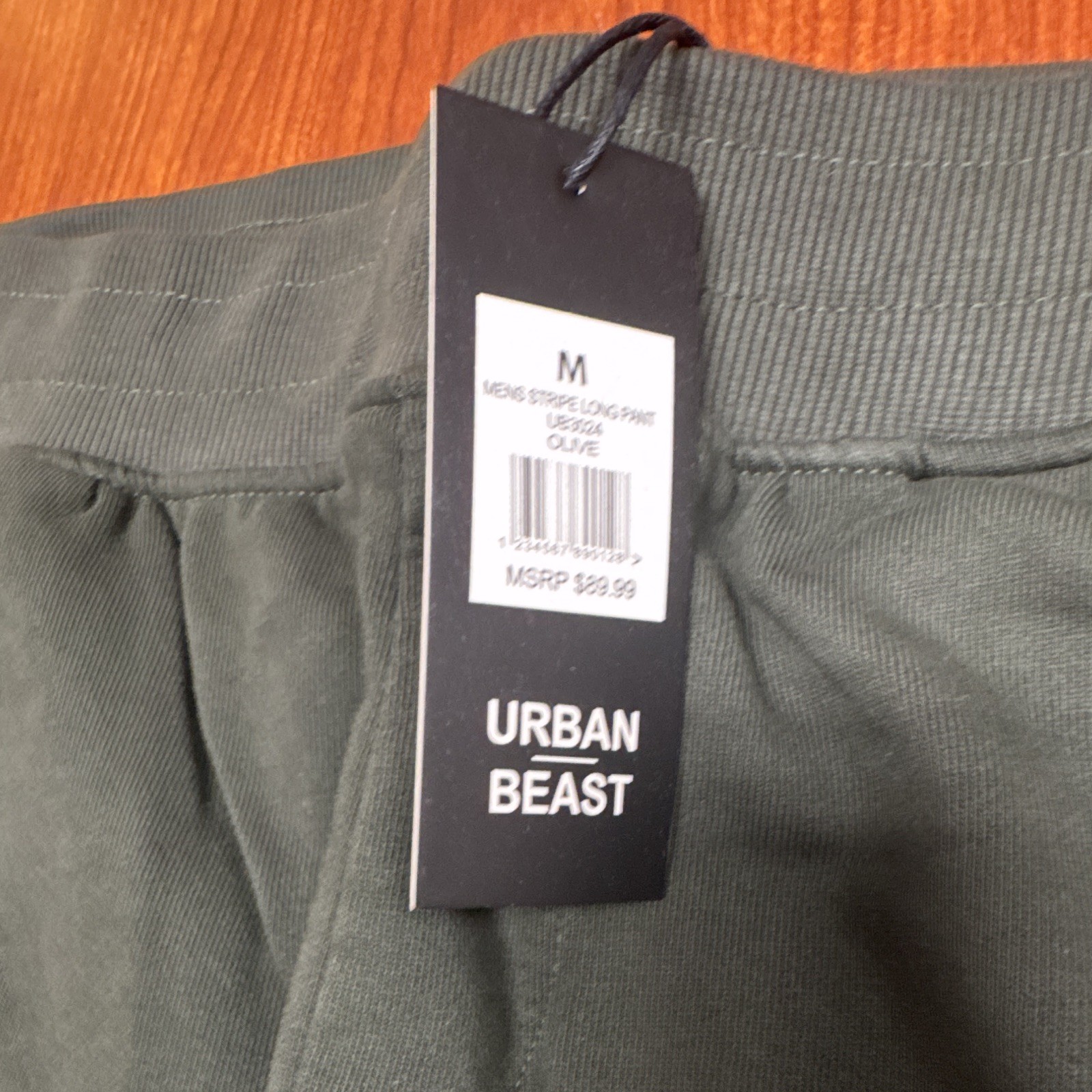 Urban Beast Men’s Track Pants 5 Stripes Elastic Drawstring Waist Olive White M
