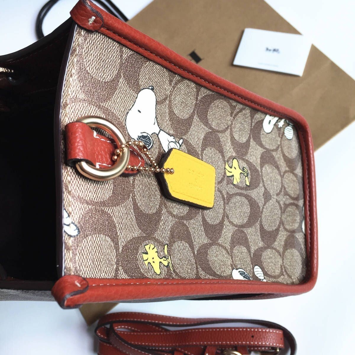 Coach CE862 Snoopy Tote Bag Dempsey Carryall Signature Canvas Smooth Leather