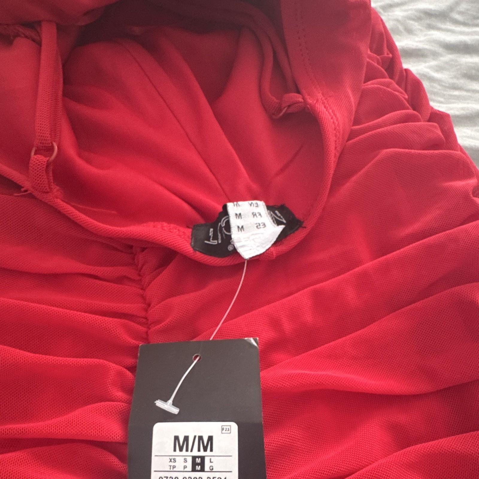 Lulu’s Red Ruched Mesh Sweetheart Bodycon Midi Dress Spaghetti Straps M