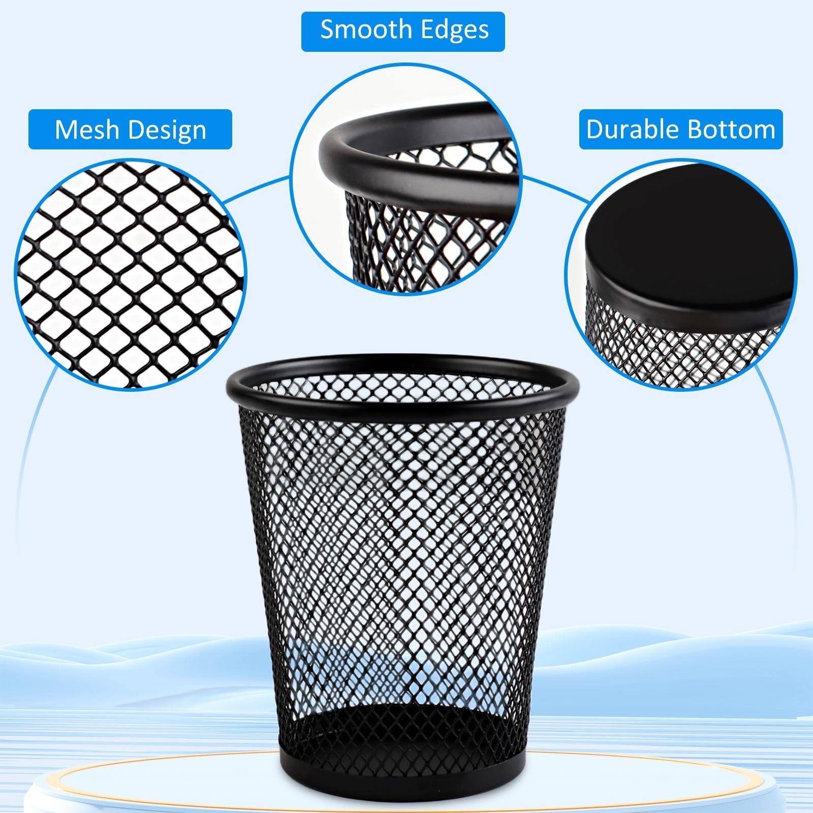 AZUREAL Pencil Holder 2 Pack, Black Mesh Desk Pen Holders, Premium Metal Pen …
