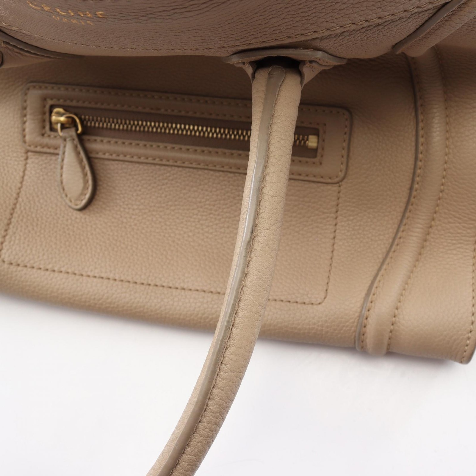 CELINE Luggage mini shopper Handbag 165213 leather Beige Used Women
