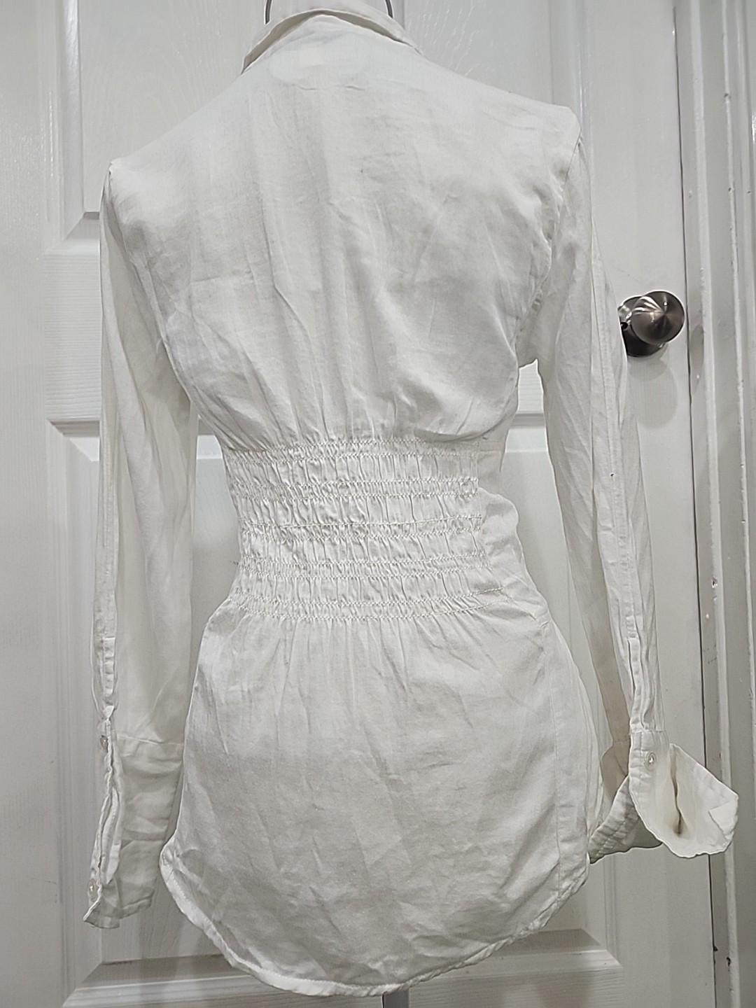 TROUVÉ Women’s Corset Stretch Poplin Shirt, White, Size X-Small 23 Long 30 Chest