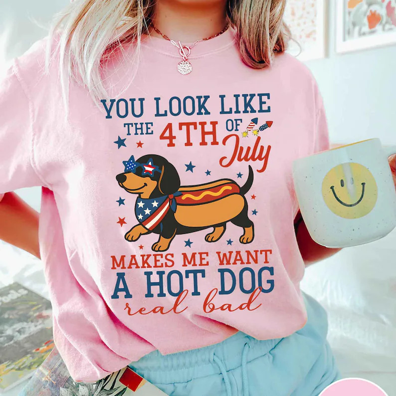 4th of July Hot Dog Comfort Tee Patriotic Summer Holiday