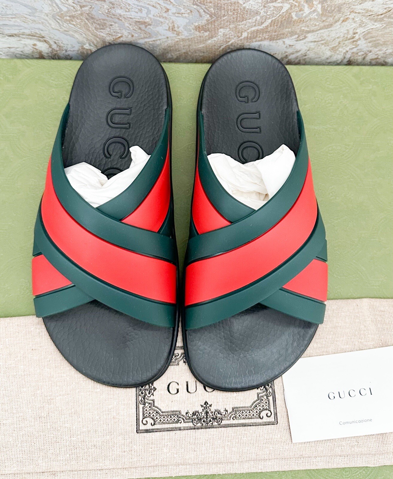 Gucci Rubber Web Criss Cross Slide Sandals