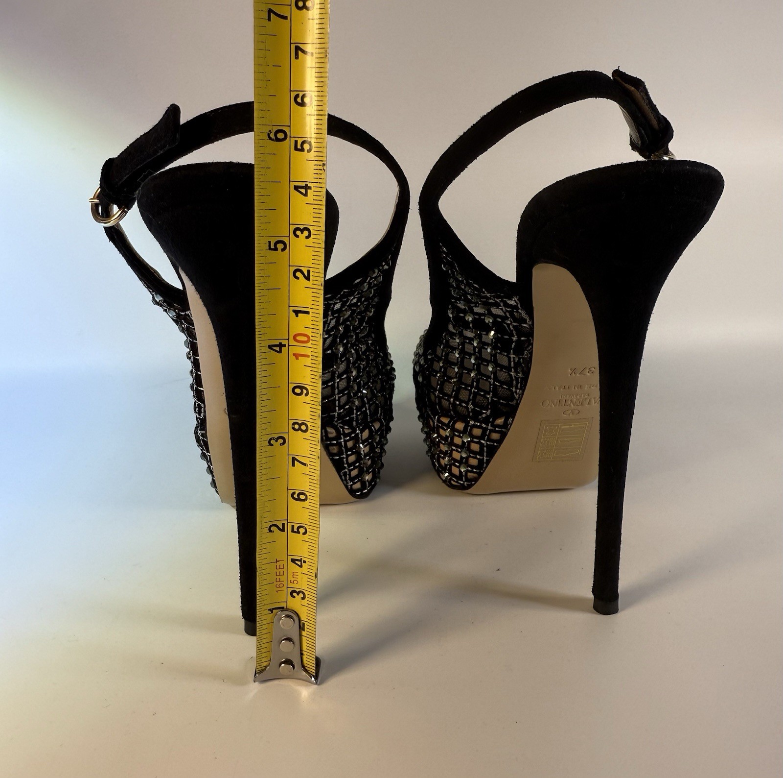Valentino Garavani Lattice Crystal Mesh Slingback Platform Pumps Size 37.5