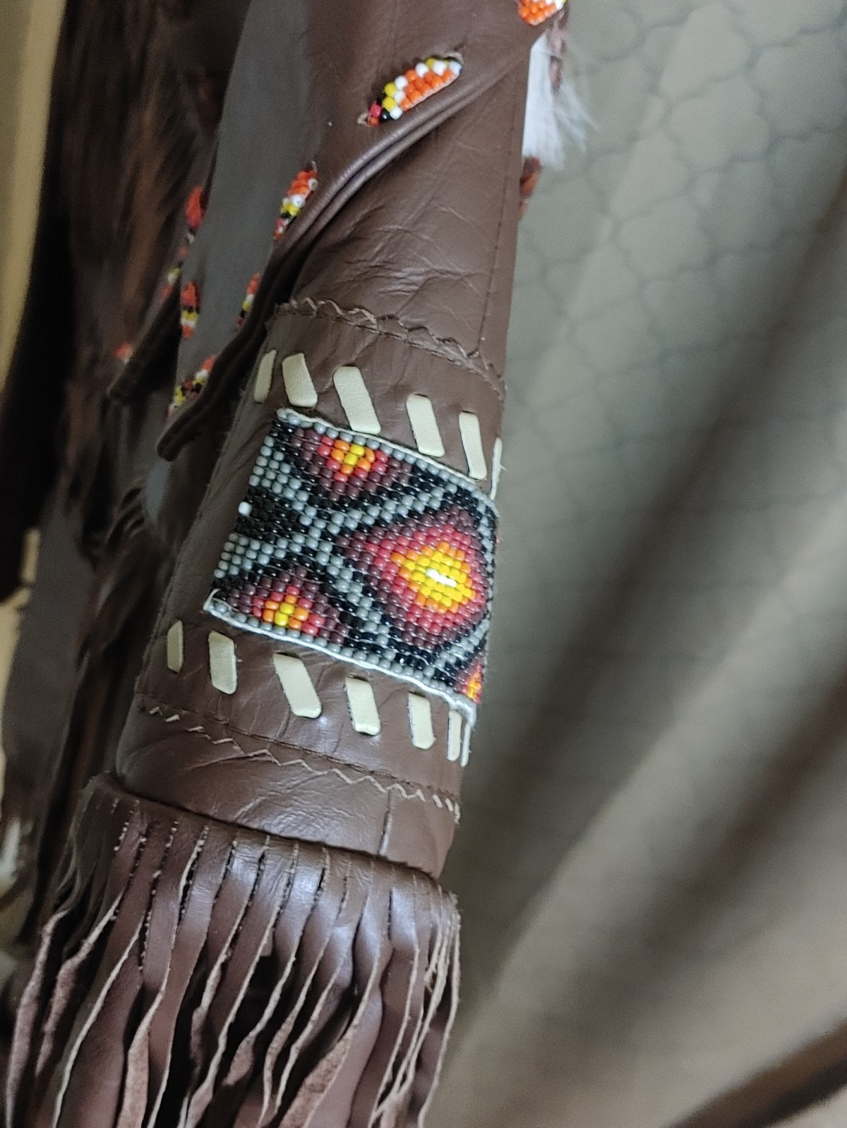 Vintage 70s Lariat Leather Fringe Jacket Beaded Western Cowboy Hippie Ranch USA