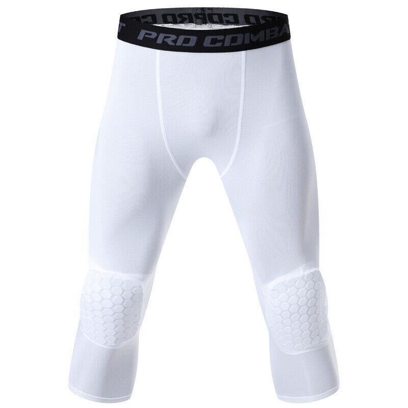 Men’s Basketball Sports Tight Pants 3/4 Compression Workout Leggings Knee Pads