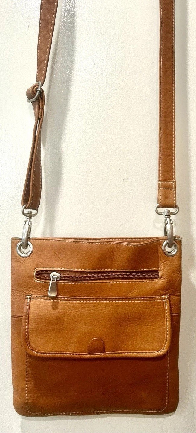 Le Donne Leather Simple Flap Over Crossbody Cognac Bag, Adjustable Strap
