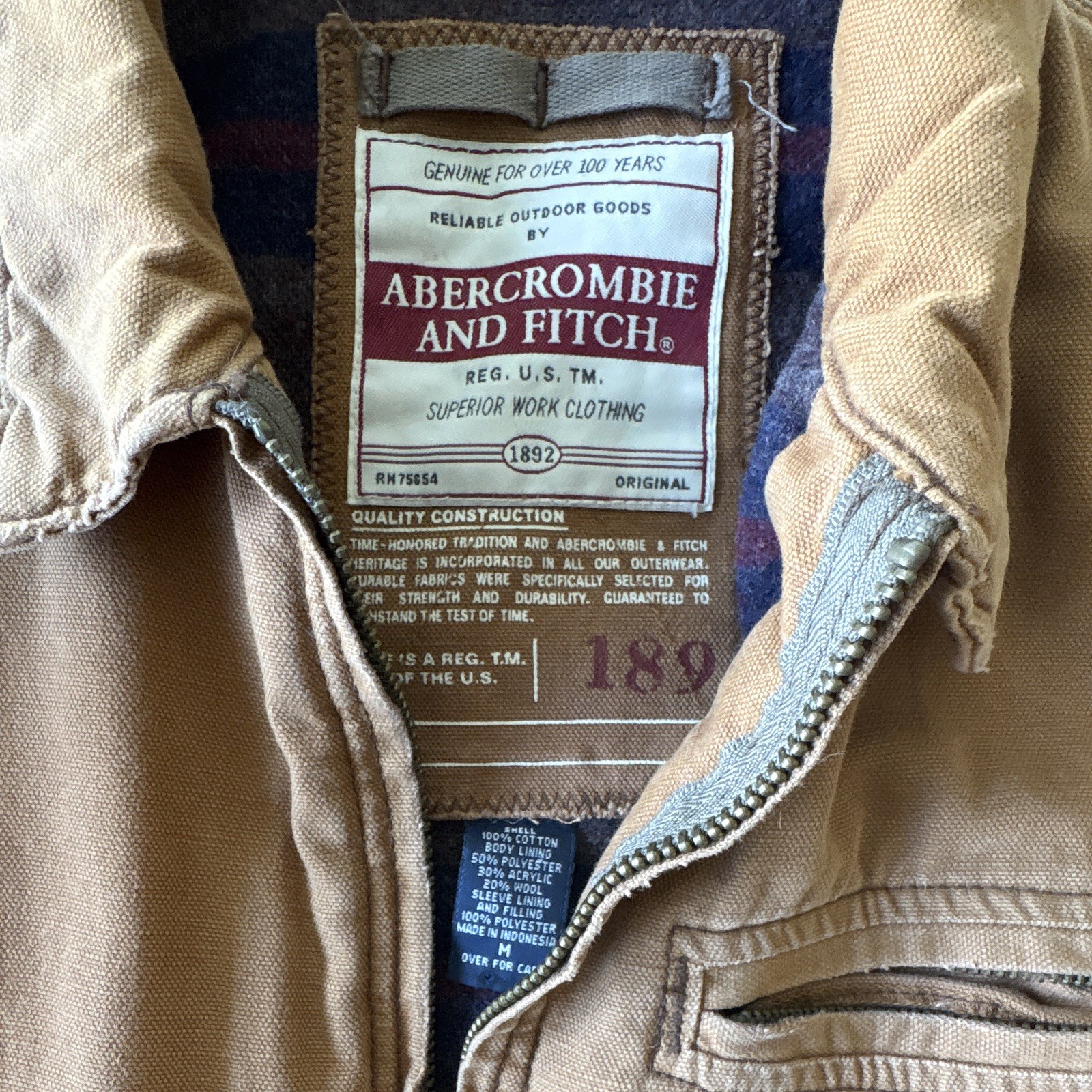 Abercrombie & Fitch Men’s Brown Work Jacket Full Zip Lined Size Medium