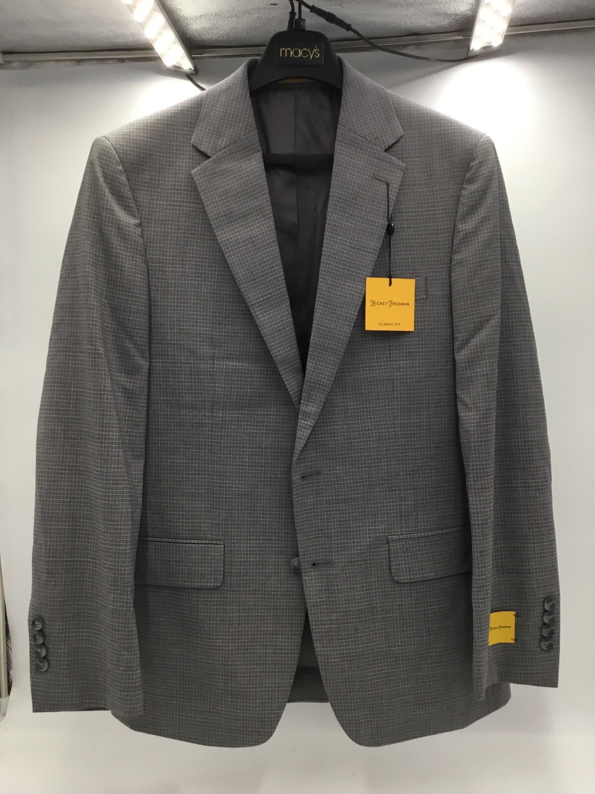 Hickey Freeman Classic Fit Jacket 38R Pant 32W Wool Suit- Grey