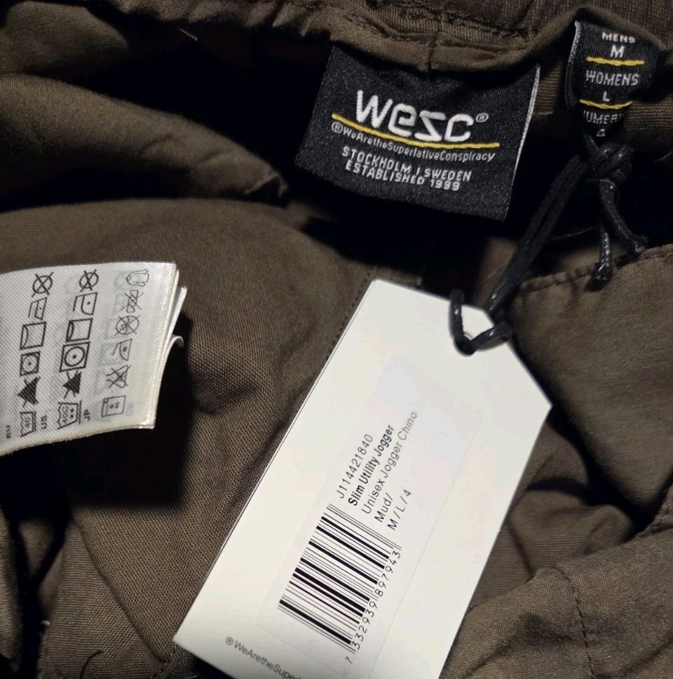 WeSC Slim Utility Cargo Joggers Cotton Chino Tapered Elastic Waist Men M Women L