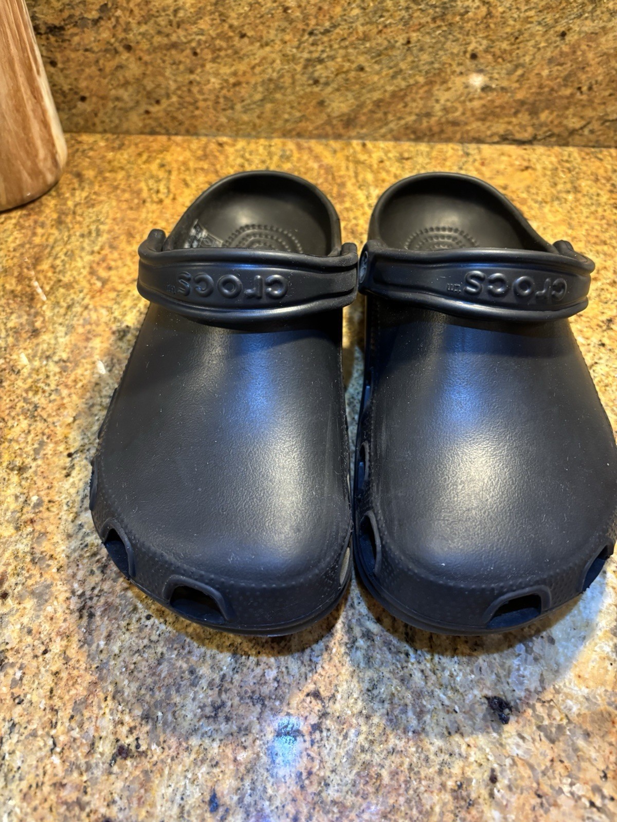Black Crocs Size 8 W And 9 M. Clog Solid Uppers Side Vents Back Straps