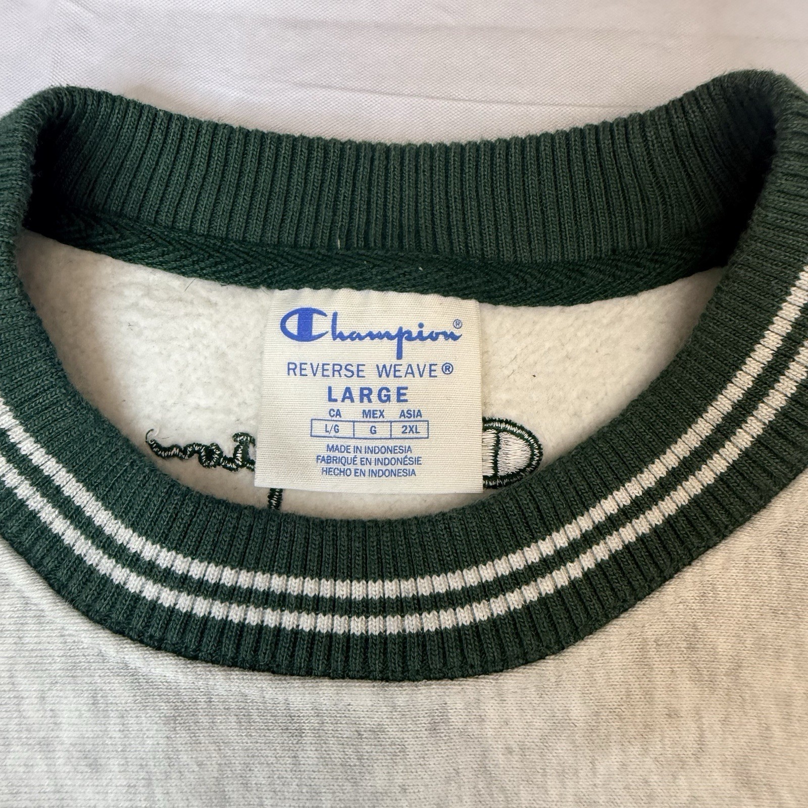 Vintage 90s Champion Reverse Weave Ringer Sweatshirt Mens L Sz L Gray Spellout