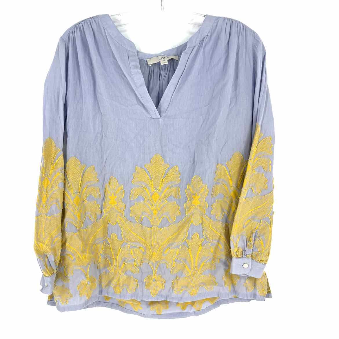 Size X-SMALL LOFT Baby Blue Yellow Embroidered Casual Top