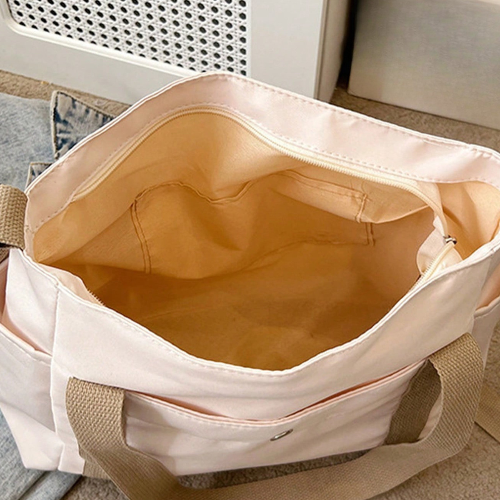 Large Capacity Canvas Tote Bag Multi-Pocket Shoulder Bag Portable Women Handbag