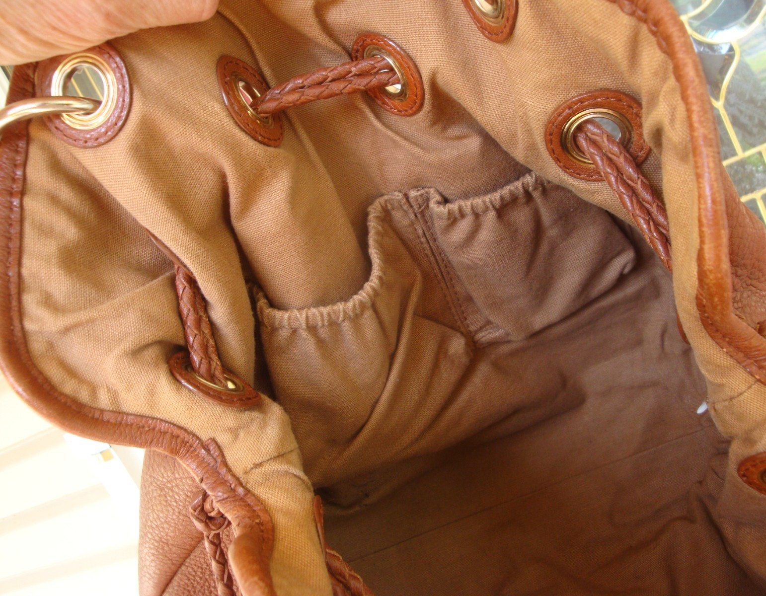 ELLIOTT LUCCA Brown Leather Tote Satchel Handbag Shoulder Hobo Large Drawstring
