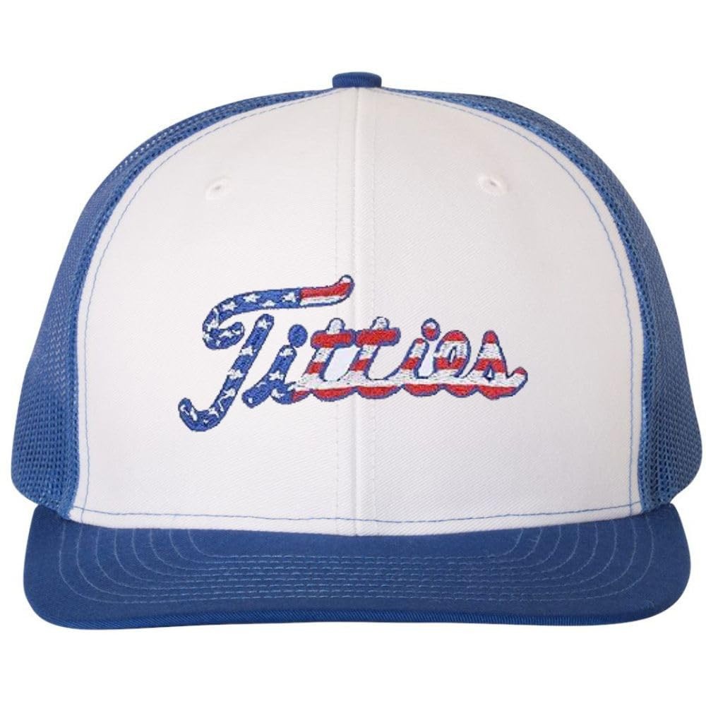 Titties Golf Embroidered Trucker Hat Funny USA Flag Gift Mesh Snap Back Cap