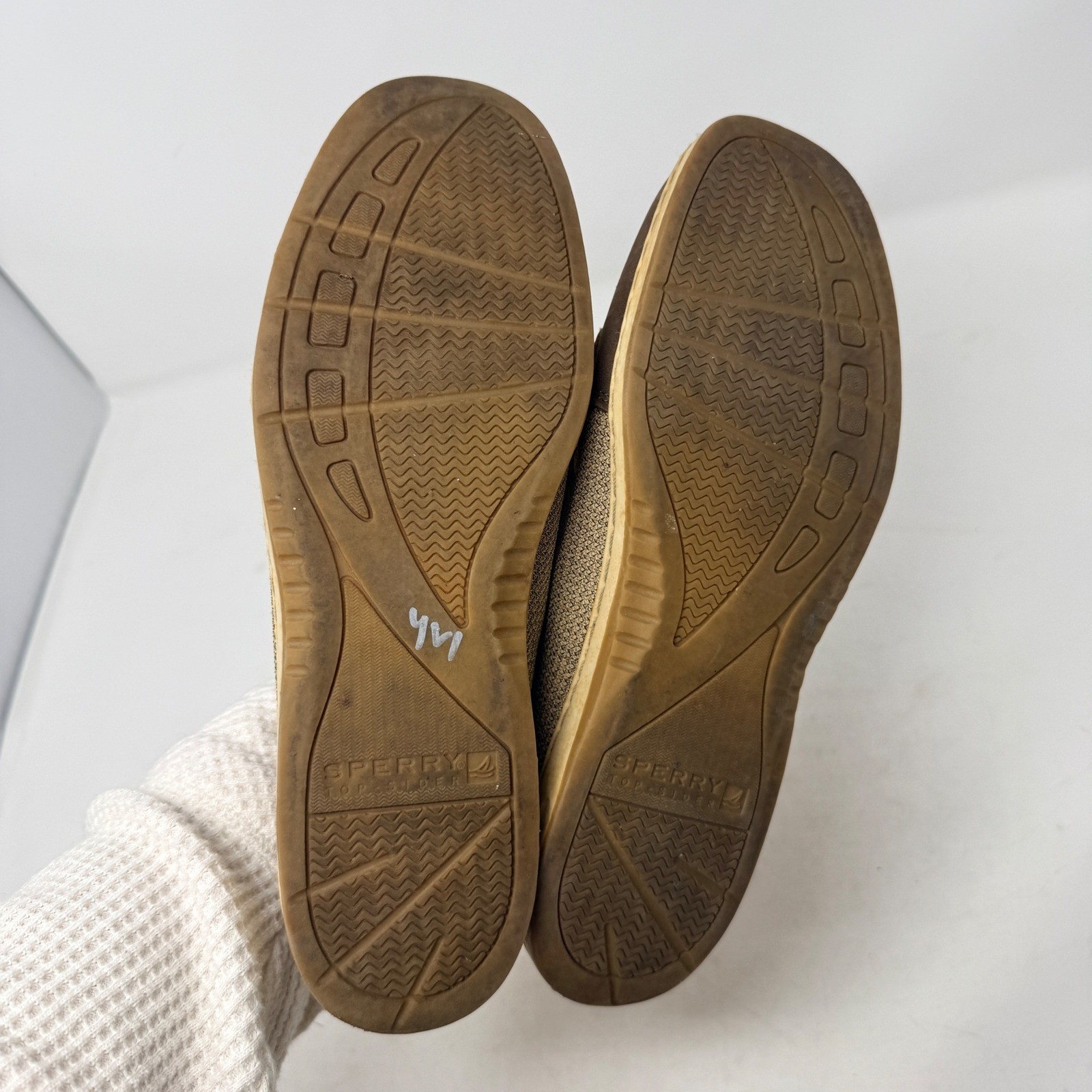 Sperry Top-Sider Brown Nautical Anchor Print Leather Mesh Boat Shoes Size 10