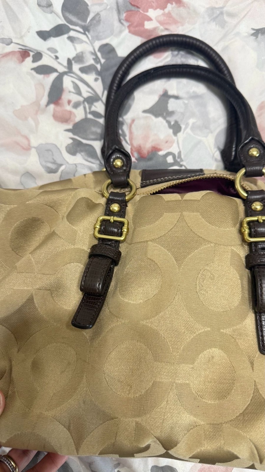 Coach Signature Khaki Tan Satchel Handbag F1220-21124