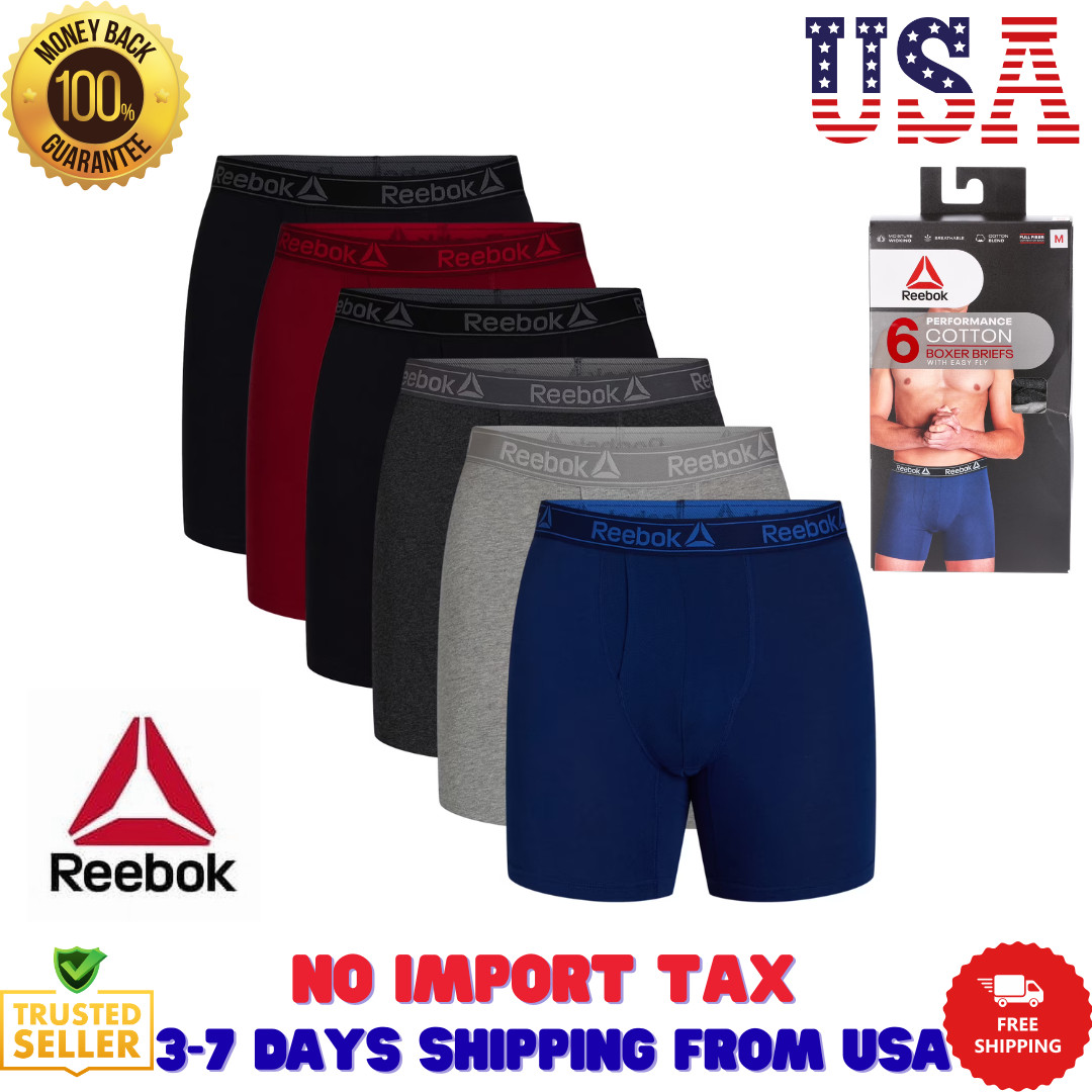 Reebok Men’s Performance Cotton Stretch Boxer Briefs Underwear, S-2XL, 6-Pack