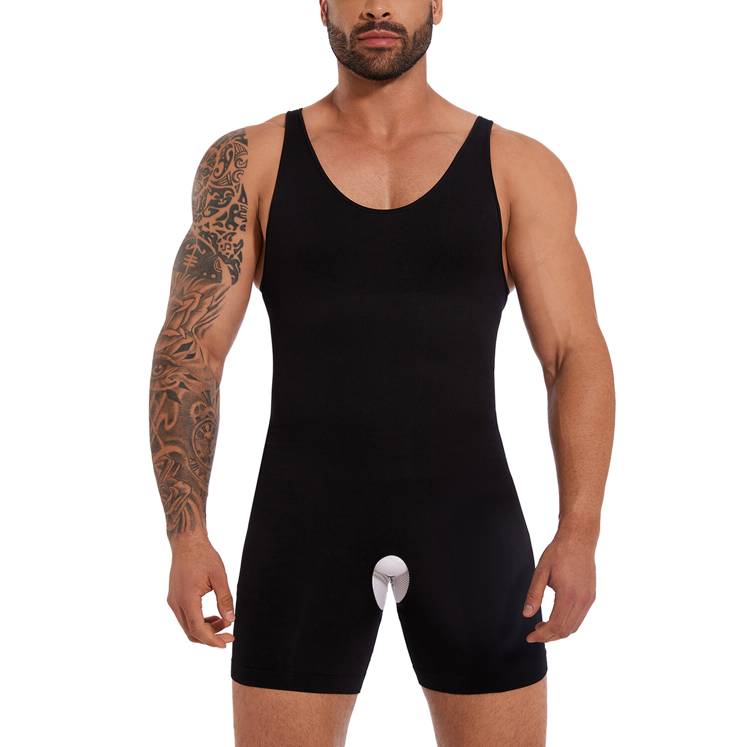 Men’s Full Body Shaper Slimming Compression Bodysuit Thigh Slimmer Shapewear