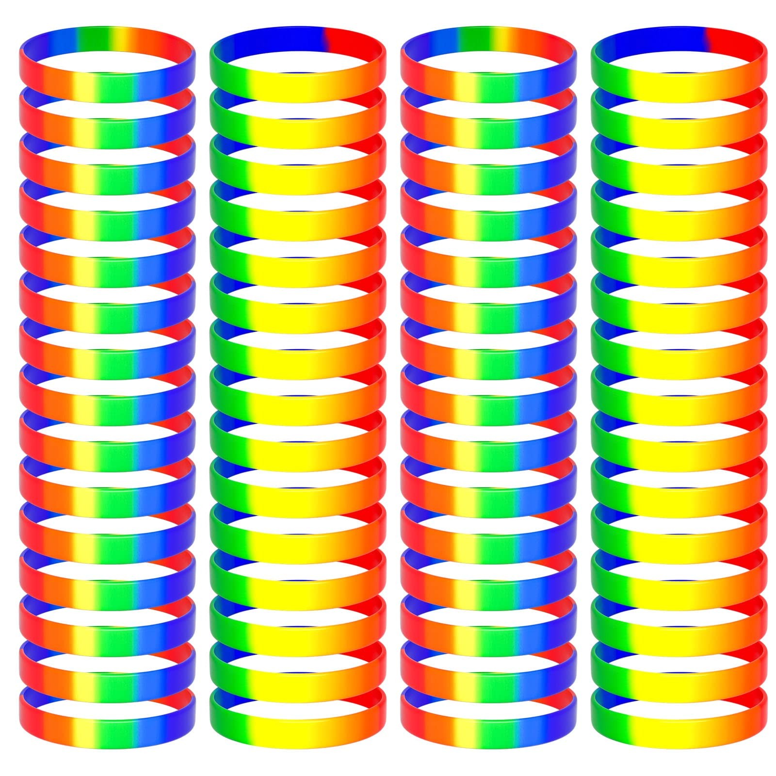 Bouiexye 40pcs Rainbow Silicone Wristbands LGBT 21.5cm/8.46″, Iridescence