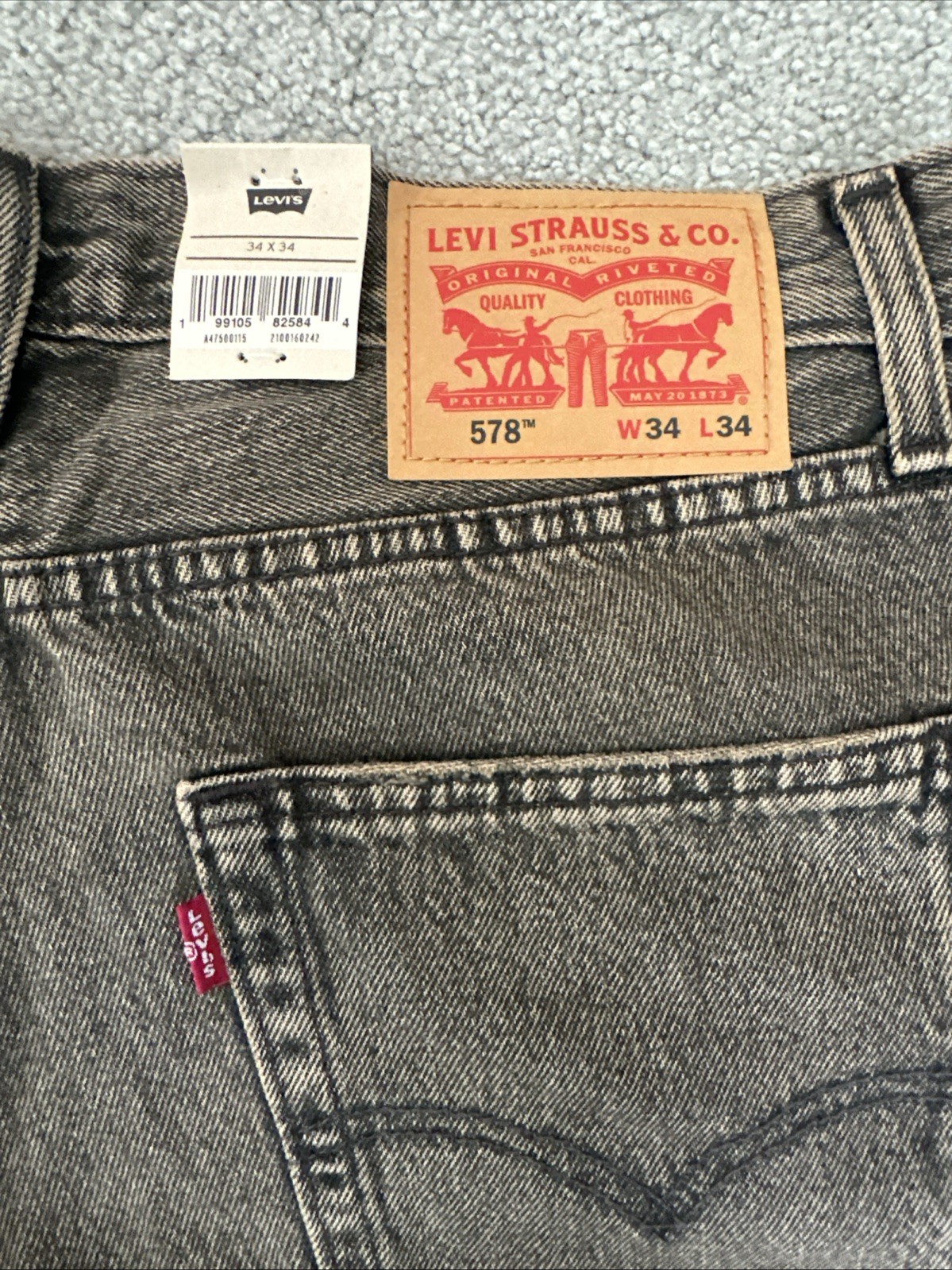 Levi ‘s 578 Baggy Throughout Denim Jeans Sz. 34Wx34L Brownish Dusty Gray New
