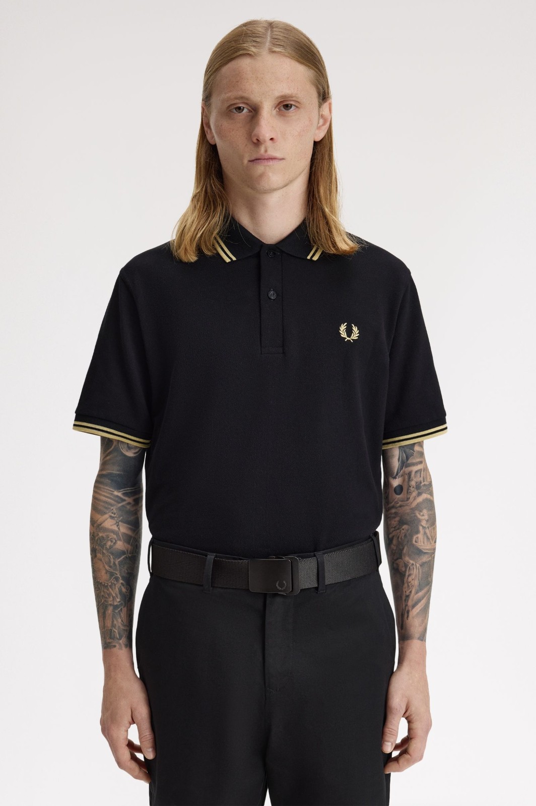 🔵 Fred Perry Solid Black Bandage Belt Mens SS26
