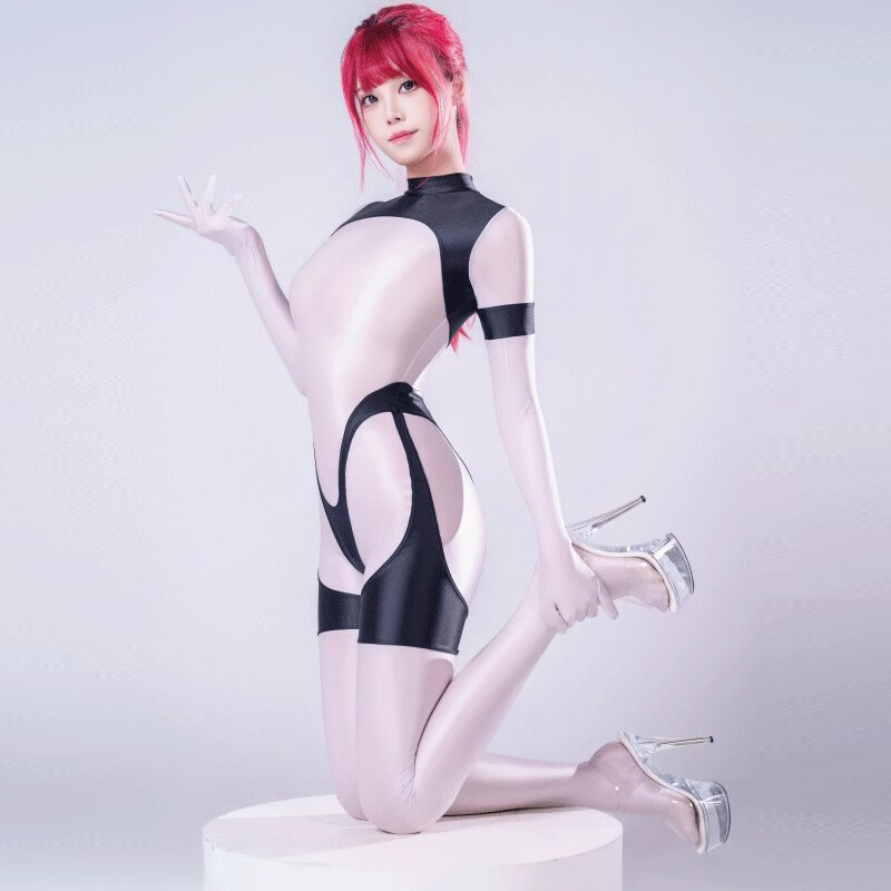 Women Sexy Shiny Jumpsuit Clubwear Gloves Catsuit Party One Piece Satin Bodysuit