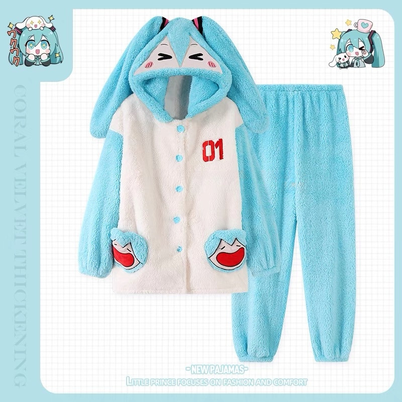 Hatsune Miku home clothes cosplay Peripheral Cartoon Cute Warm Plush Pajama Set